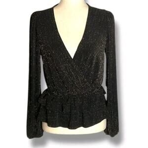 ModCloth Womens Blouse Slinky Top Size S Metallic Shimmer Party Black NWT